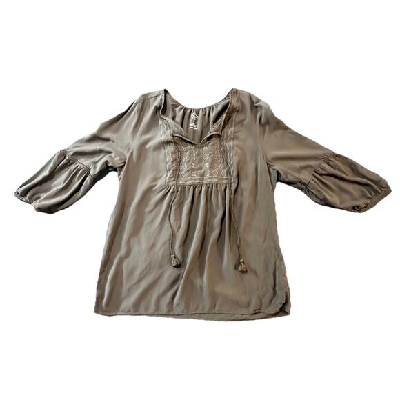 St. John’s Bay Embroidered Boho Peasant Blouse Women’s Large W/ Tassels Brown - Picture 1 of 10